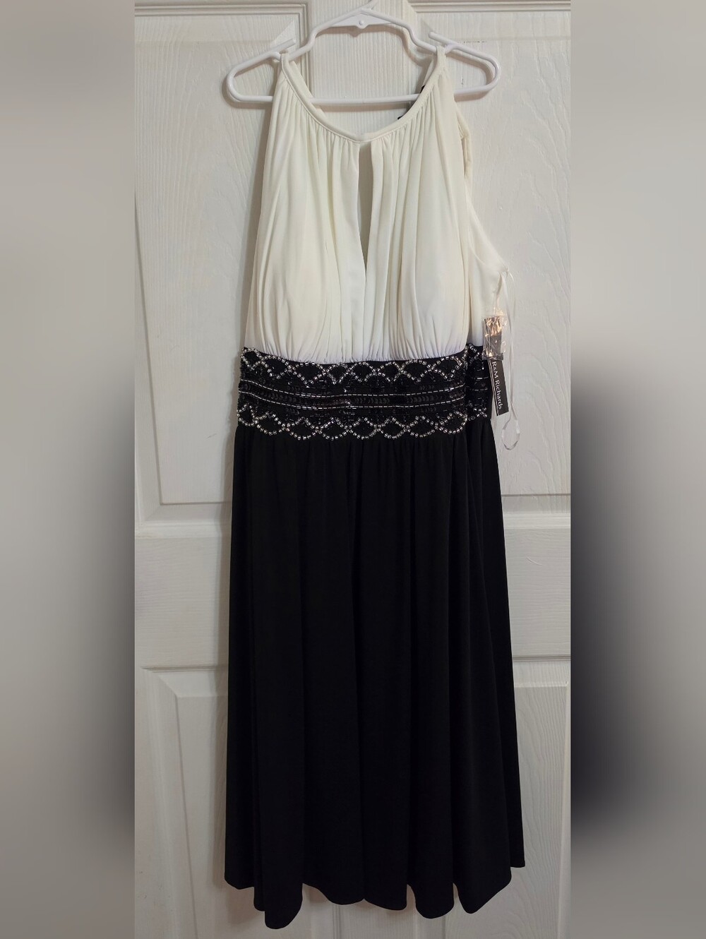 R&M Richards Two-Tone Beaded Waist Maxi Dress - White & Black